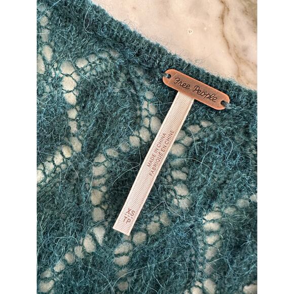 FREE PEOPLE Alpaca Wool Patterned Knit V Neck tunic Sweater Top Green Size XS - Picture 4 of 7